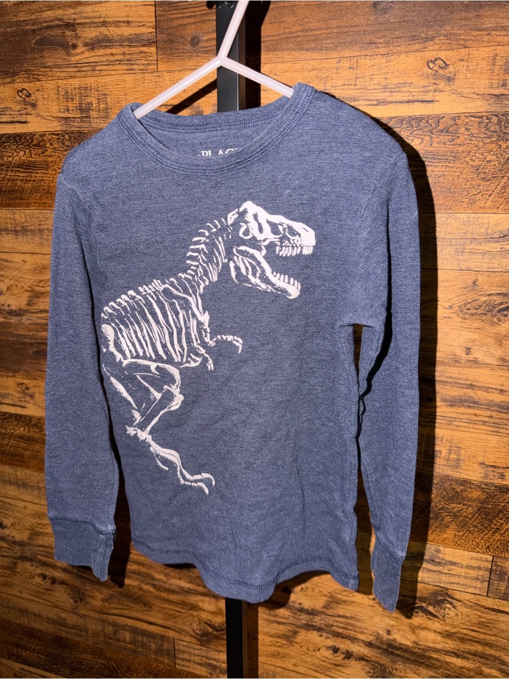Place Blue Long-Sleeve Thermal Top with White Dino Skeleton